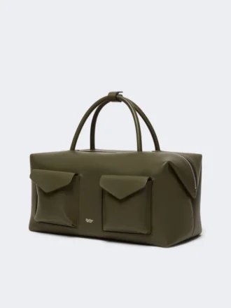 Bolso tipo boston grande de piel con bolsillos, marrón oscuro