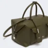 Bolso tipo boston grande de piel con bolsillos, marrón oscuro