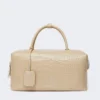 Bolso tipo boston grande de piel con estampado de cocodrilo, color hielo