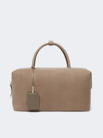Bolso tipo boston grande de piel de nubuck, color paloma
