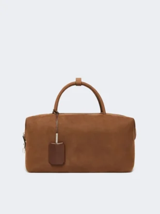 Bolso tipo boston grande de piel de nubuck, marrón oscuro