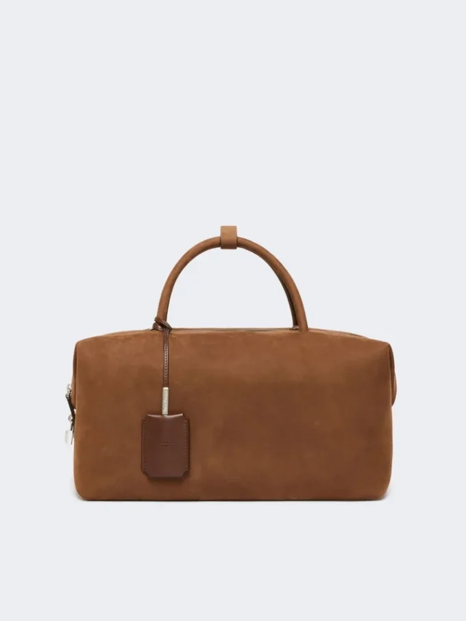 Bolso tipo boston grande de piel de nubuck, marrón oscuro Bolso tipo boston grande de piel de nubuck, marrón oscuro