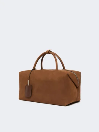 Bolso tipo boston grande de piel de nubuck, marrón oscuro
