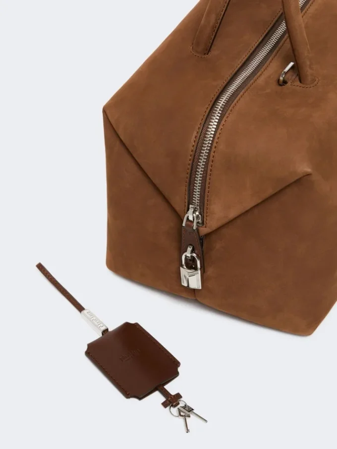Bolso tipo boston grande de piel de nubuck, marrón oscuro Bolso tipo boston grande de piel de nubuck, marrón oscuro