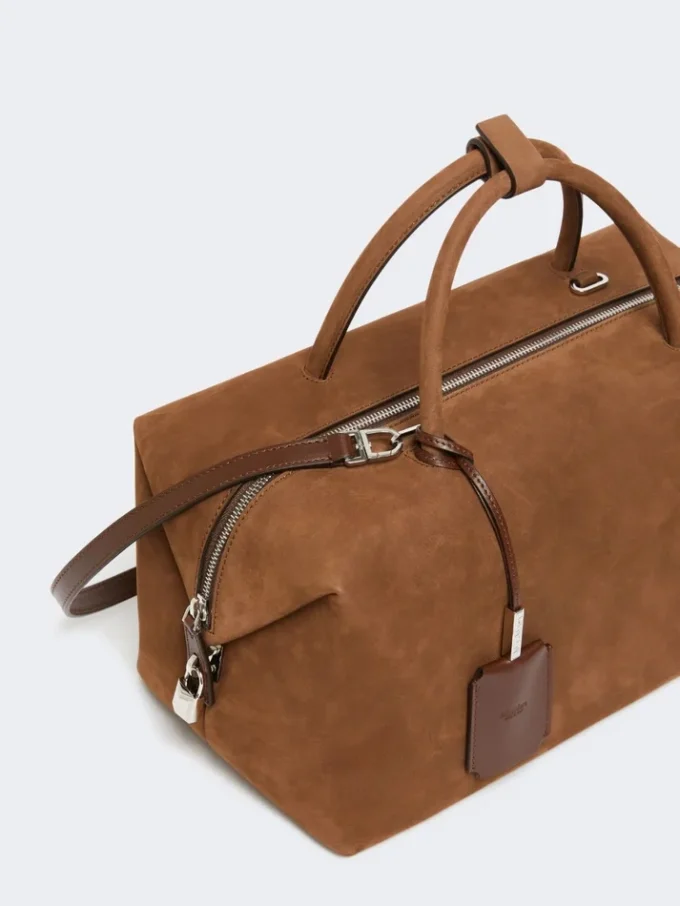 Bolso tipo boston grande de piel de nubuck, marrón oscuro Bolso tipo boston grande de piel de nubuck, marrón oscuro