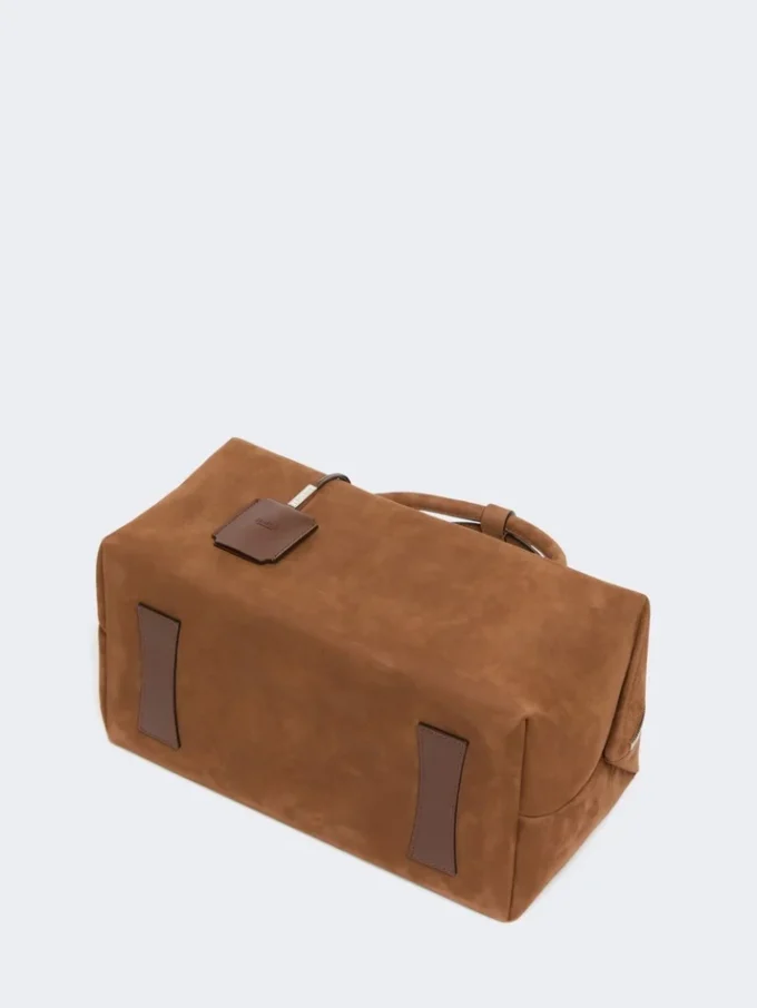 Bolso tipo boston grande de piel de nubuck, marrón oscuro Bolso tipo boston grande de piel de nubuck, marrón oscuro
