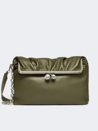 Bolso tipo sobre Pasticcino de napa brillante, verde oscuro
