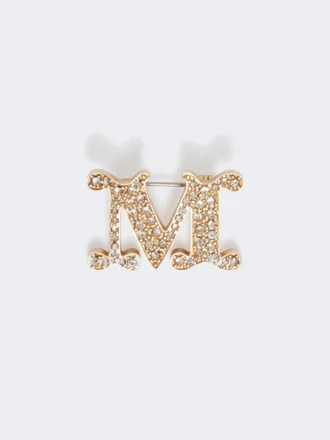 Broche con monograma adornado con cristales, blanco óptico