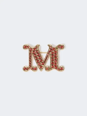 Broche con monograma adornado con cristales, rojo