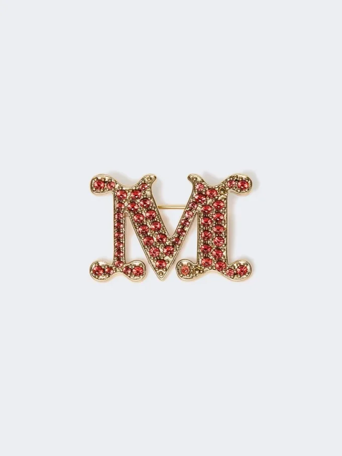Broche con monograma adornado con cristales, rojo Broche con monograma adornado con cristales, rojo