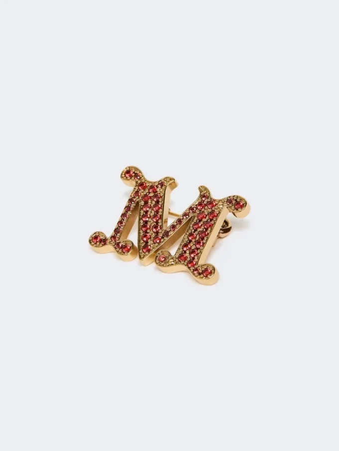 Broche con monograma adornado con cristales, rojo Broche con monograma adornado con cristales, rojo