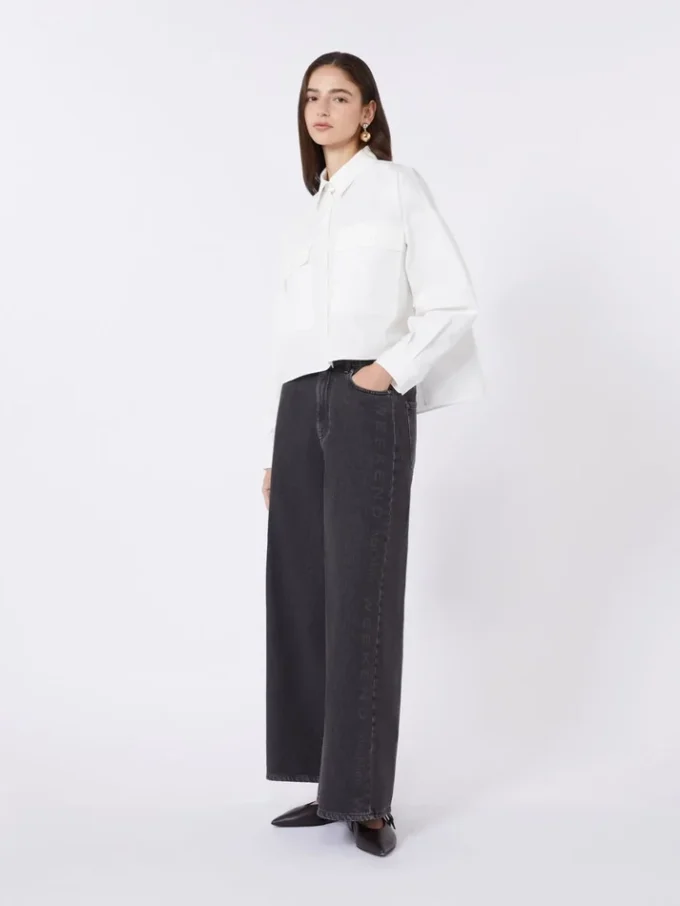 Camisa asimétrica de algodón lavado, blanca