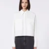Camisa asimétrica de algodón lavado, blanca