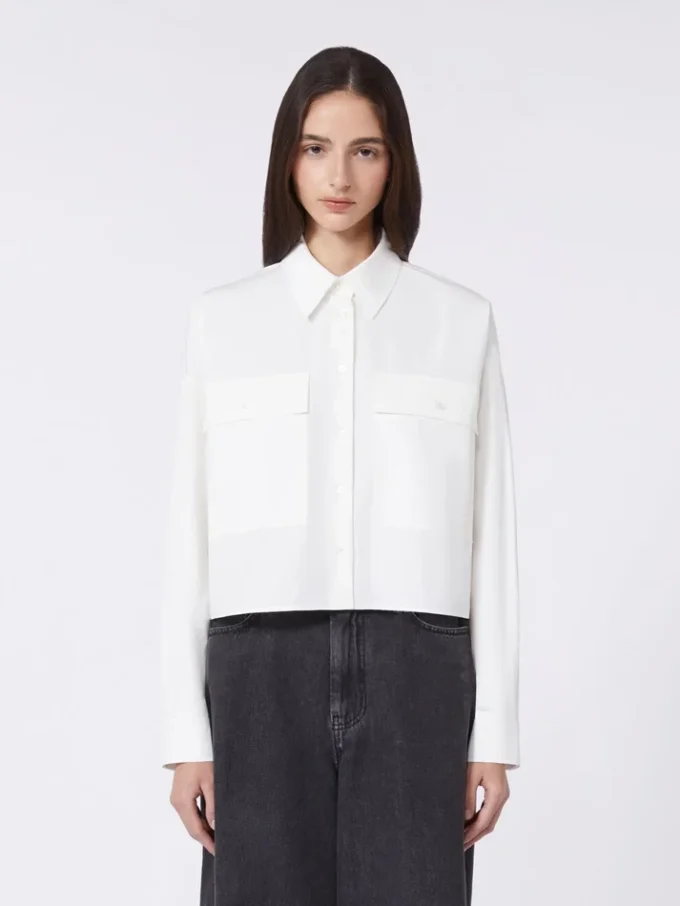 Camisa asimétrica de algodón lavado, blanca