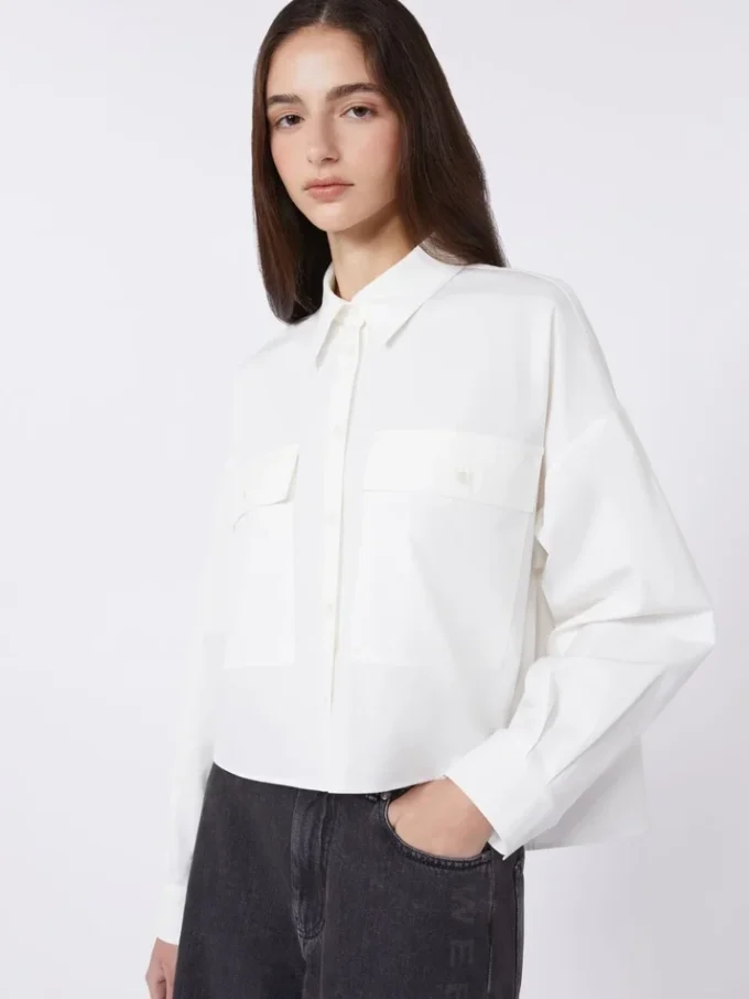 Camisa asimétrica de algodón lavado, blanca