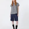 Bermudas de denim de algodón y lino, azul marino