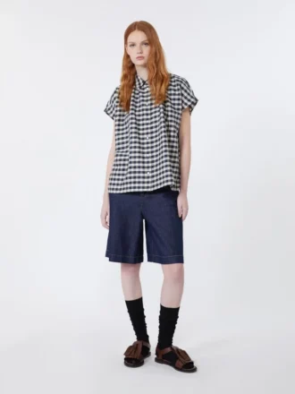 Bermudas de denim de algodón y lino, azul marino