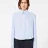 Camisa corta de algodón con pliegues en la espalda, azul claro Camisa corta de algodón con pliegues en la espalda, azul claro
