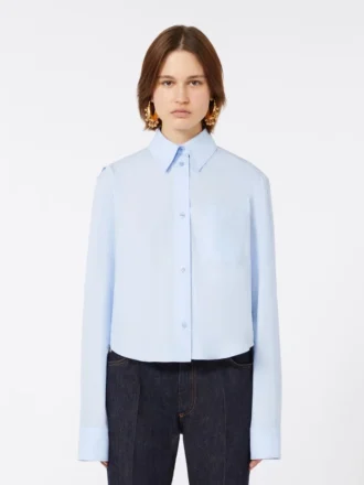 Camisa corta de algodón con pliegues en la espalda, azul claro