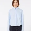 Camisa corta de algodón con pliegues en la espalda, azul claro Camisa corta de algodón con pliegues en la espalda, azul claro
