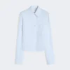 Camisa corta de algodón con pliegues en la espalda, azul claro Camisa corta de algodón con pliegues en la espalda, azul claro
