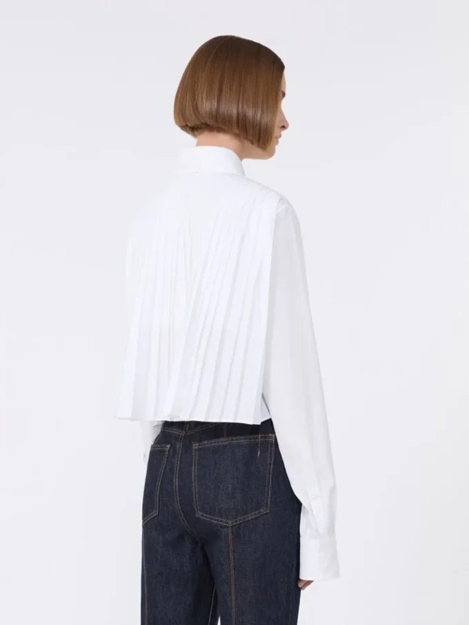 Camisa corta de algodón con pliegues en la espalda, blanco óptico Camisa corta de algodón con pliegues en la espalda, blanco óptico