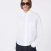 Camisa corta de algodón con pliegues en la espalda, blanco óptico Camisa corta de algodón con pliegues en la espalda, blanco óptico