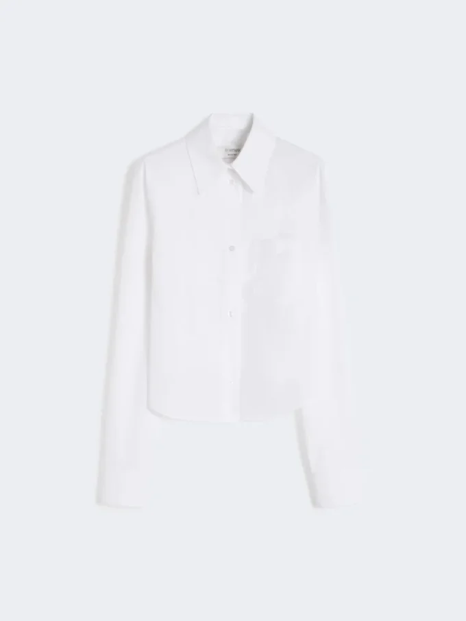 Camisa corta de algodón con pliegues en la espalda, blanco óptico Camisa corta de algodón con pliegues en la espalda, blanco óptico