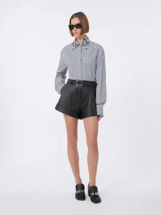 Camisa corta de popelín a rayas, negra