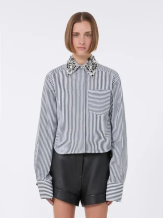 Camisa corta de popelín a rayas, negra