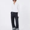 Camisa corta de popelín con pliegues asimétricos, blanco óptico Camisa corta de popelín con pliegues asimétricos, blanco óptico