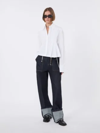 Camisa corta de popelín con pliegues asimétricos, blanco óptico