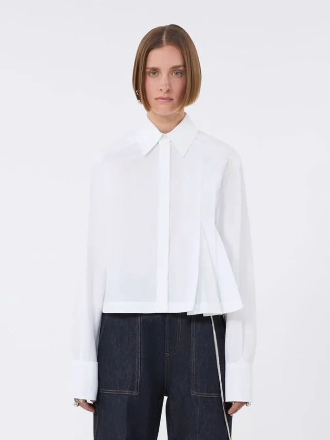 Camisa corta de popelín con pliegues asimétricos, blanco óptico Camisa corta de popelín con pliegues asimétricos, blanco óptico