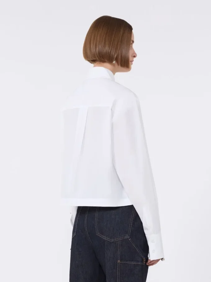 Camisa corta de popelín con pliegues asimétricos, blanco óptico Camisa corta de popelín con pliegues asimétricos, blanco óptico