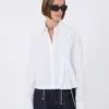 Camisa corta de popelín con pliegues asimétricos, blanco óptico Camisa corta de popelín con pliegues asimétricos, blanco óptico