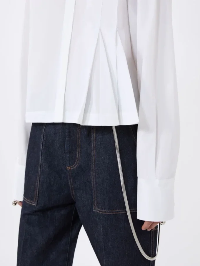 Camisa corta de popelín con pliegues asimétricos, blanco óptico Camisa corta de popelín con pliegues asimétricos, blanco óptico