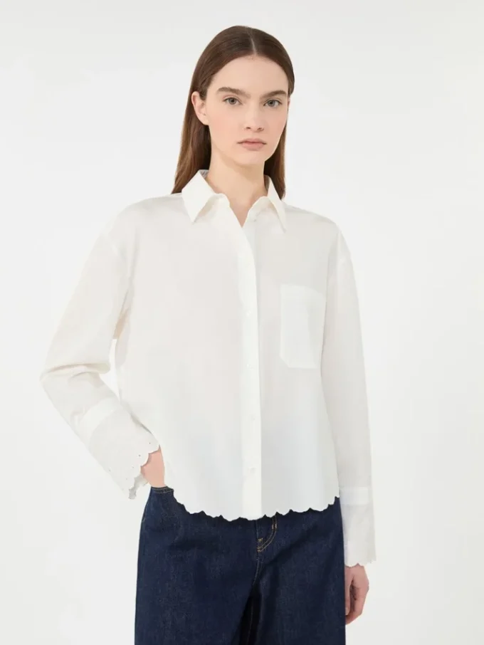 Camisa de algodón con bolsillo en el pecho, color marfil