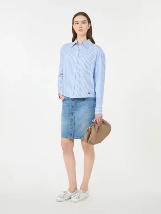 Camisa de algodón Oxford a rayas, azul claro