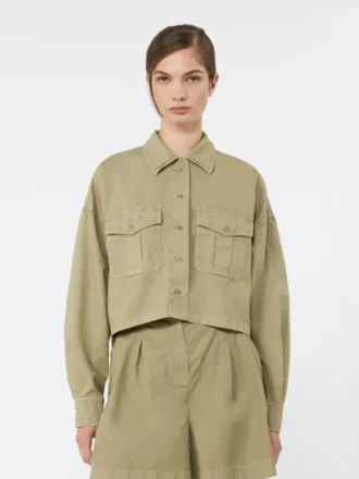 Camisa de algodón panamá de corte recto, verde oliva