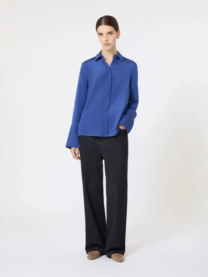 Camisa de crepé de China de seda, azul aciano