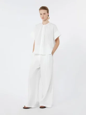 Camisa de cuello redondo de popelín de algodón, blanca