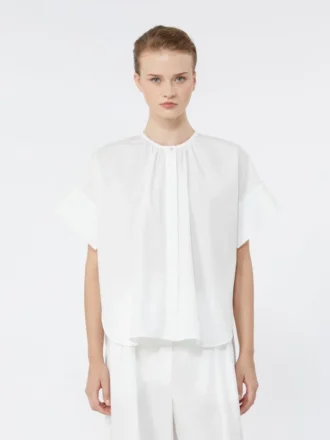 Camisa de cuello redondo de popelín de algodón, blanca