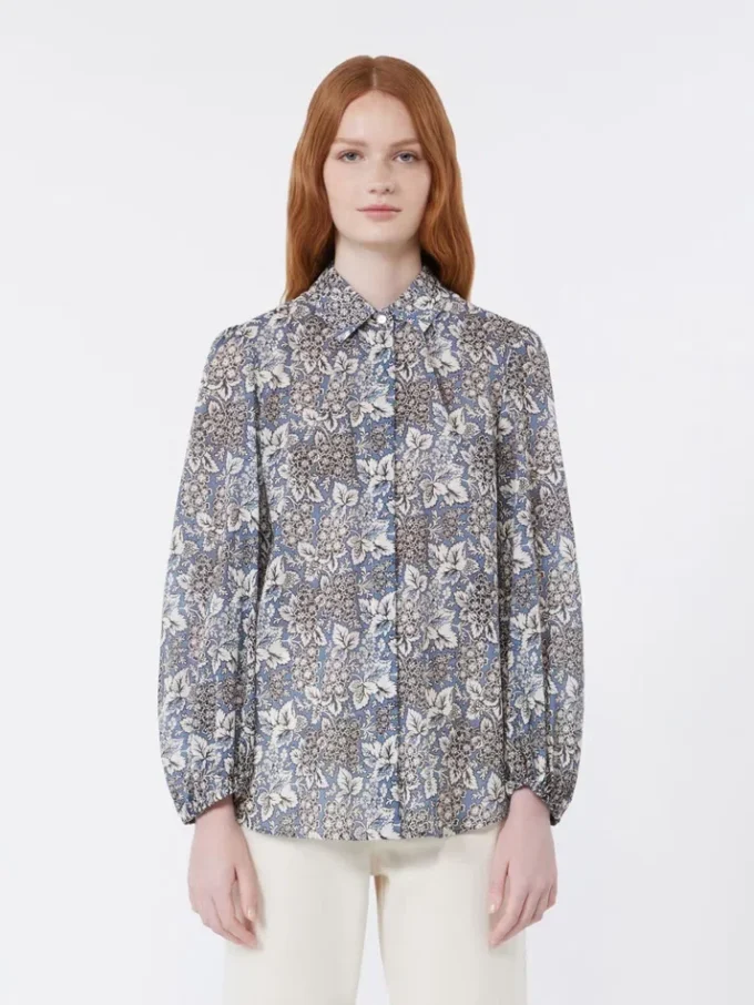 Camisa de gasa de algodón estampada, azul marino Camisa de gasa de algodón estampada, azul marino