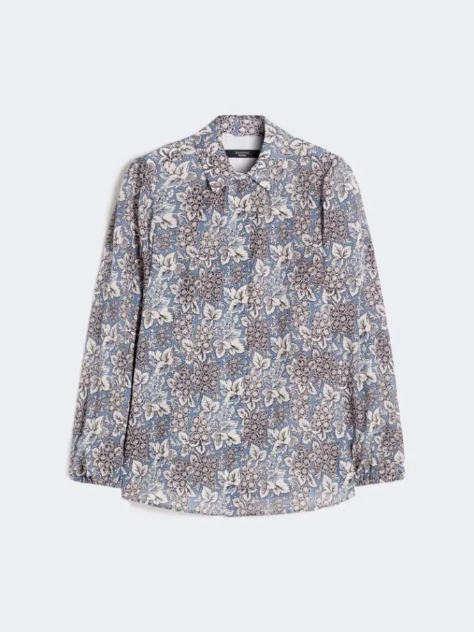Camisa de gasa de algodón estampada, azul marino Camisa de gasa de algodón estampada, azul marino