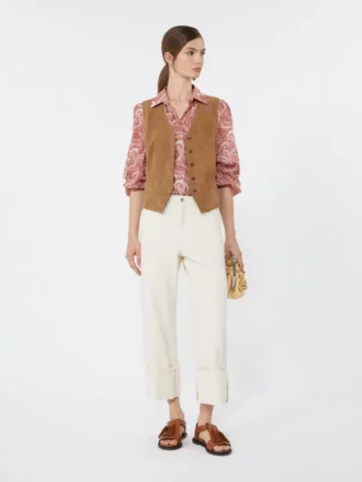 Pantalones de algodón con vuelta en los bajos, color crudo