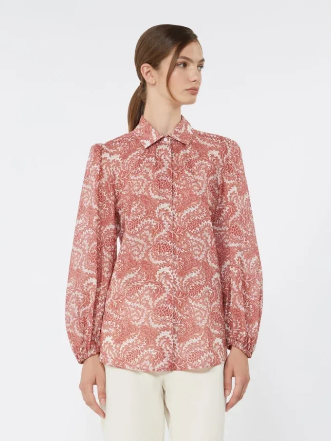 Camisa de gasa de algodón estampada, color cereza Camisa de gasa de algodón estampada, color cereza