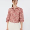 Camisa de gasa de algodón estampada, color cereza Camisa de gasa de algodón estampada, color cereza