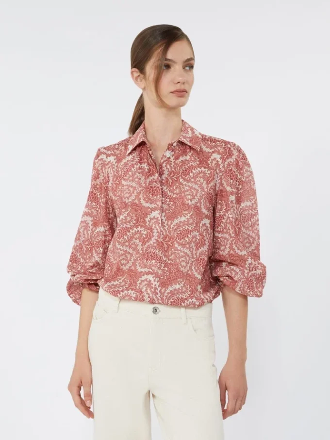 Camisa de gasa de algodón estampada, color cereza Camisa de gasa de algodón estampada, color cereza