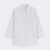 Camisa de lona de lino a rayas, azul marino Camisa de lona de lino a rayas, azul marino