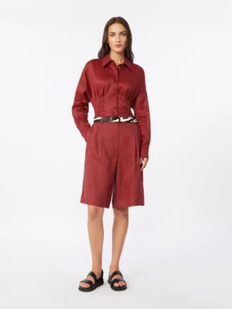 Bermudas largas de lona de lino, rojo ladrillo